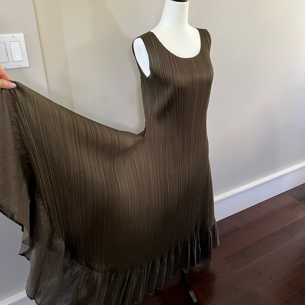Issey Miyake Pleats Please Olive Midi Dress size JP 4 - Picture 2 of 6